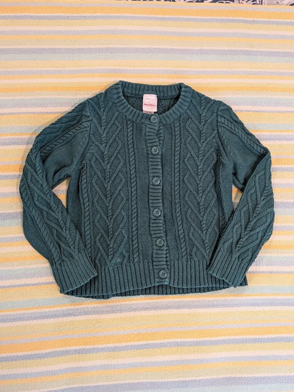 ⭐ Hanna Andersson Green Cable Knit Cardigan 6-7